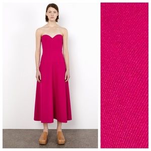 NWT. Zara Fuchsia Viscose Blend Bustier Strapless Midi Dress. Size L.